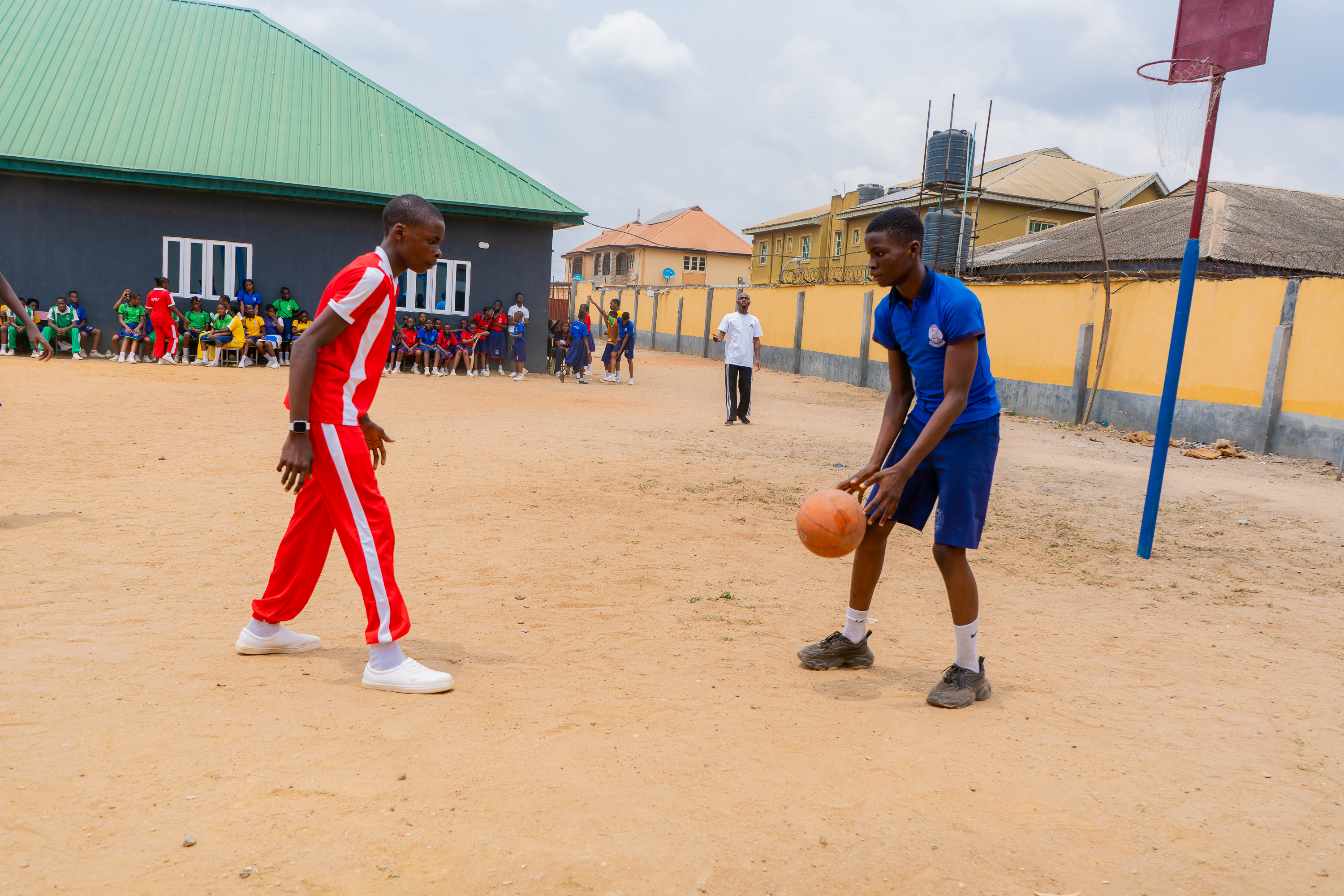 Basketball match on the court