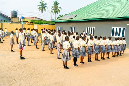 Backview of college students on the assembly ground