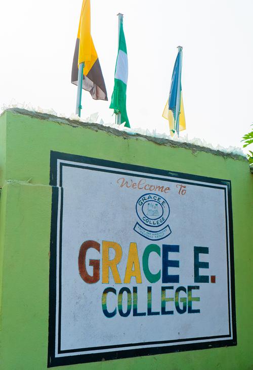 A signage stating the name of the college