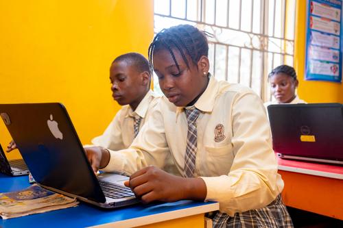 Student learning Python programming