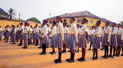 A cross-section of college students on the assembly ground