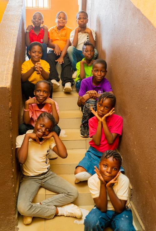Primary pupils posing