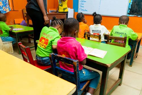 Backview of primary pupils in the classroom