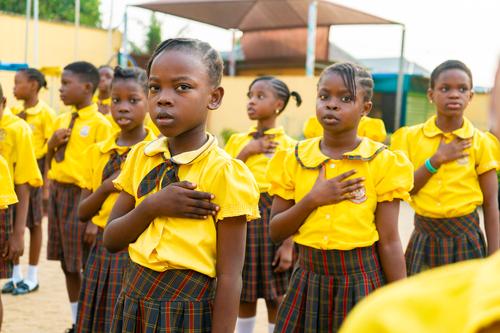 Cross section of female pupils during assembly